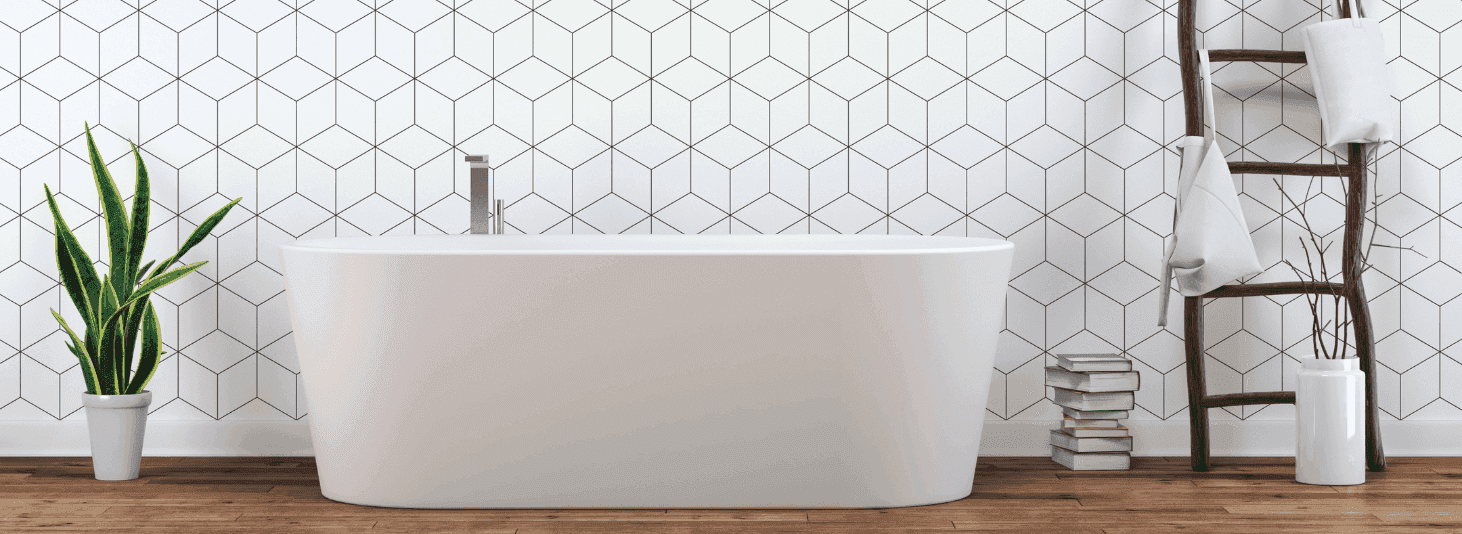 Voorbeeld van behang in een moderne badkamer