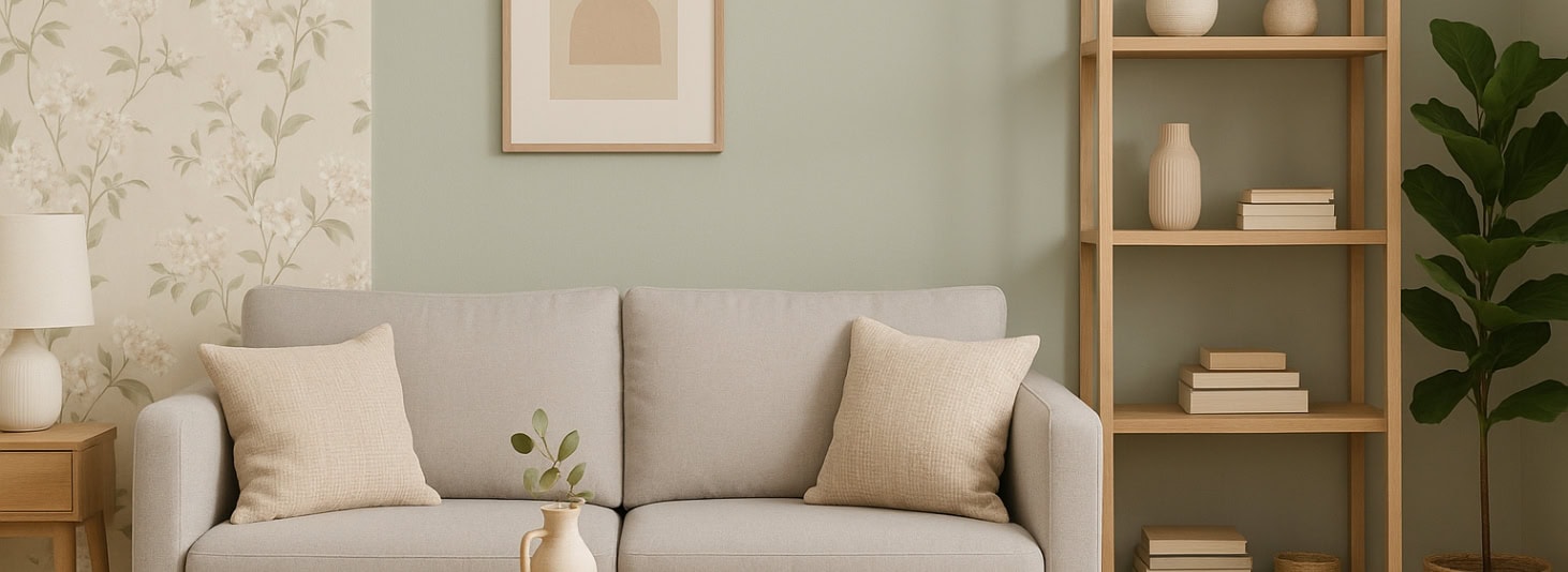 Inspiratie voor verf en behang combinatie in moderne woonkamer